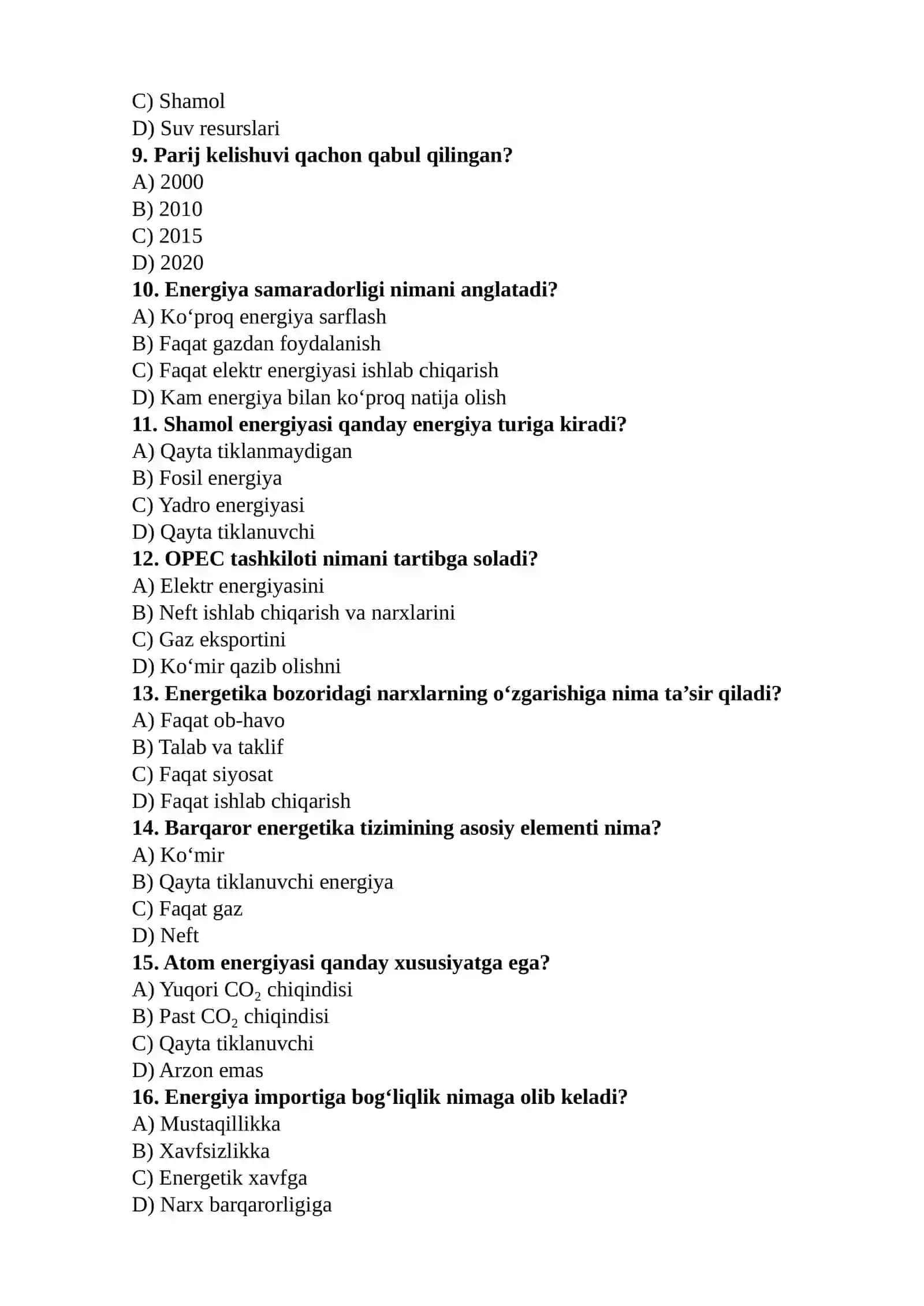 Jahon energetika bozori va barqaror rivojlanish muammolari 2