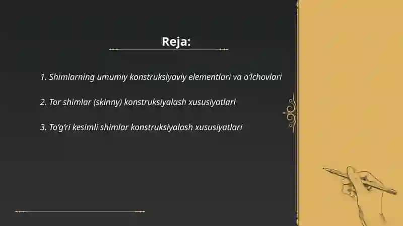 Turli bichimdagi shimlarni KONSTRUKSIYALASH xususiyatlari 2