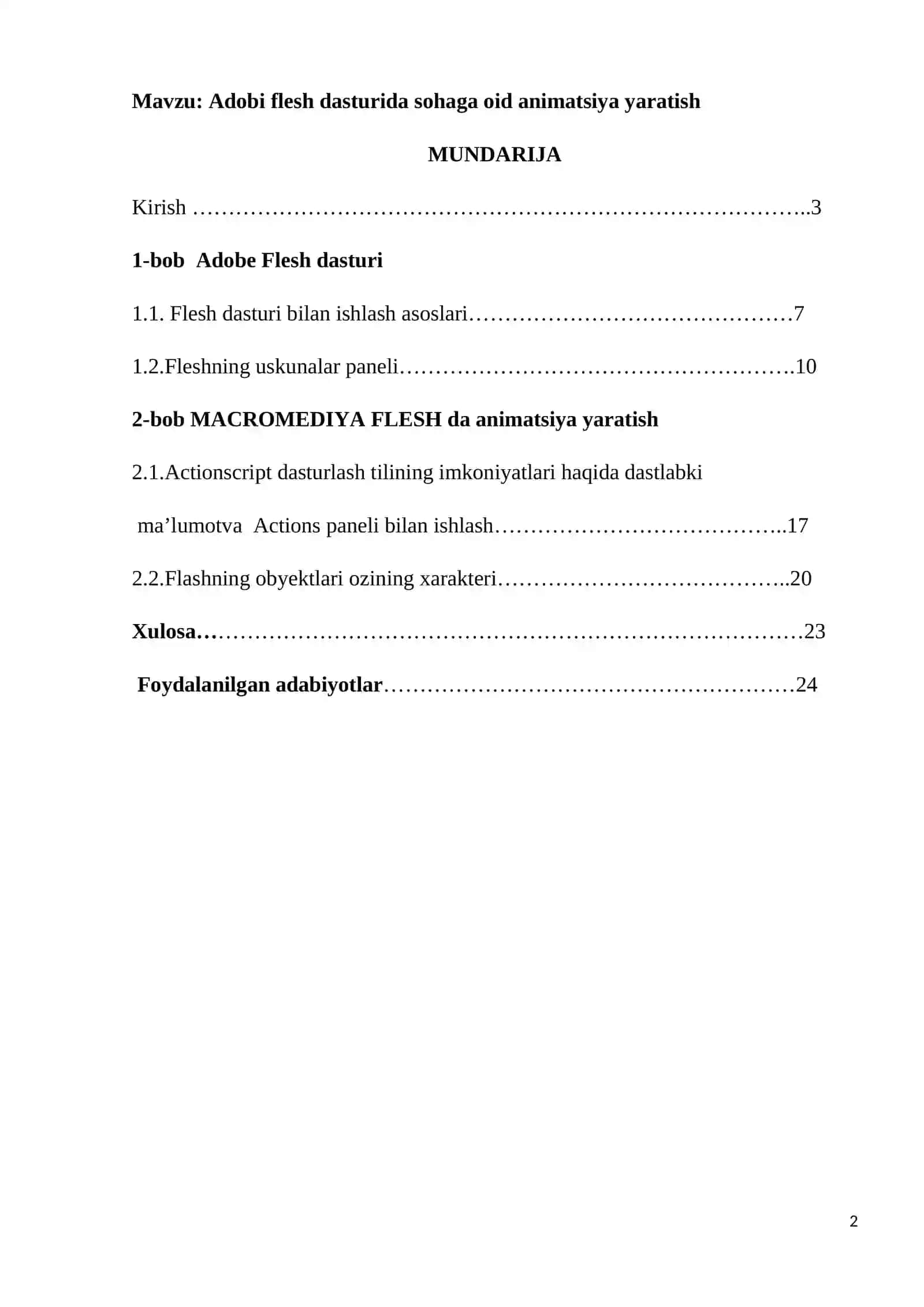 Adobi flesh dasturida sohaga oid animatsiya yaratish 2