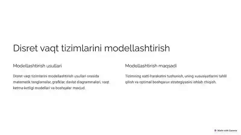 Disret tizimlar va raqamli boshqaruv tizimlari 2