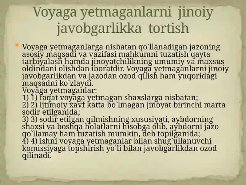 Voyagayetmaganlarni jinoiy javobgarlik katortish 2