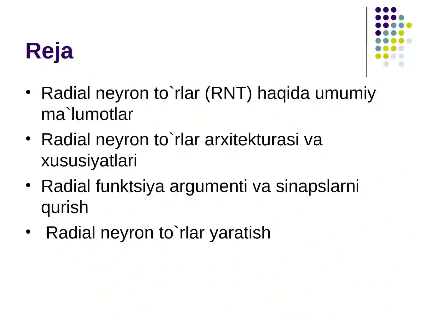 Radial neyron to`rlar 2