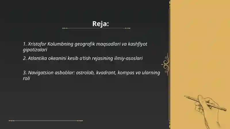 Xristofor Kolumb ning geografik pirizidantsiya tayorlash 2