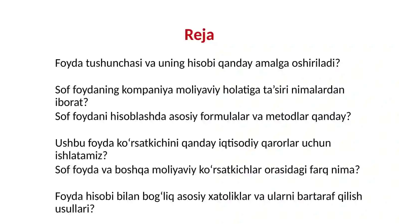 Sof foyda va uning ishlatilishi hisobi 2