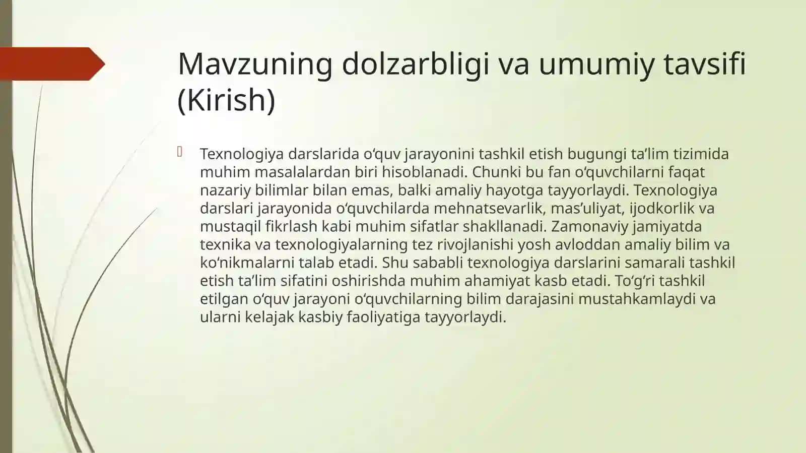 TEXNOLOGIYADARSLARIDA O’QUV JARAYONINI TASHKILETISH 2