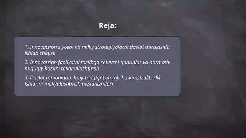 Innovatsion faoliyatni davlat tomonidan tartibga solish 2