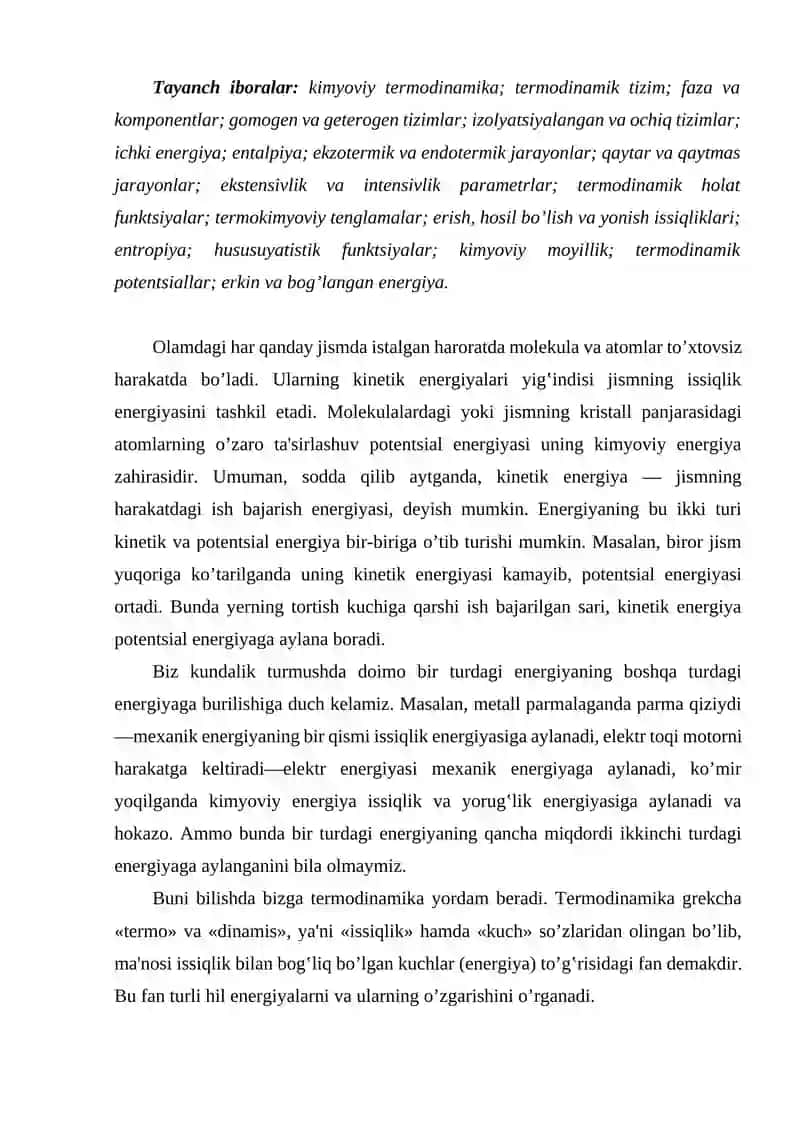 Kimyoviy termodinamika va termokimyo asoslari 2