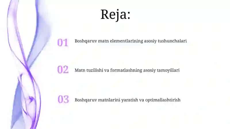 Boshqaruvning matnli elementlari 2