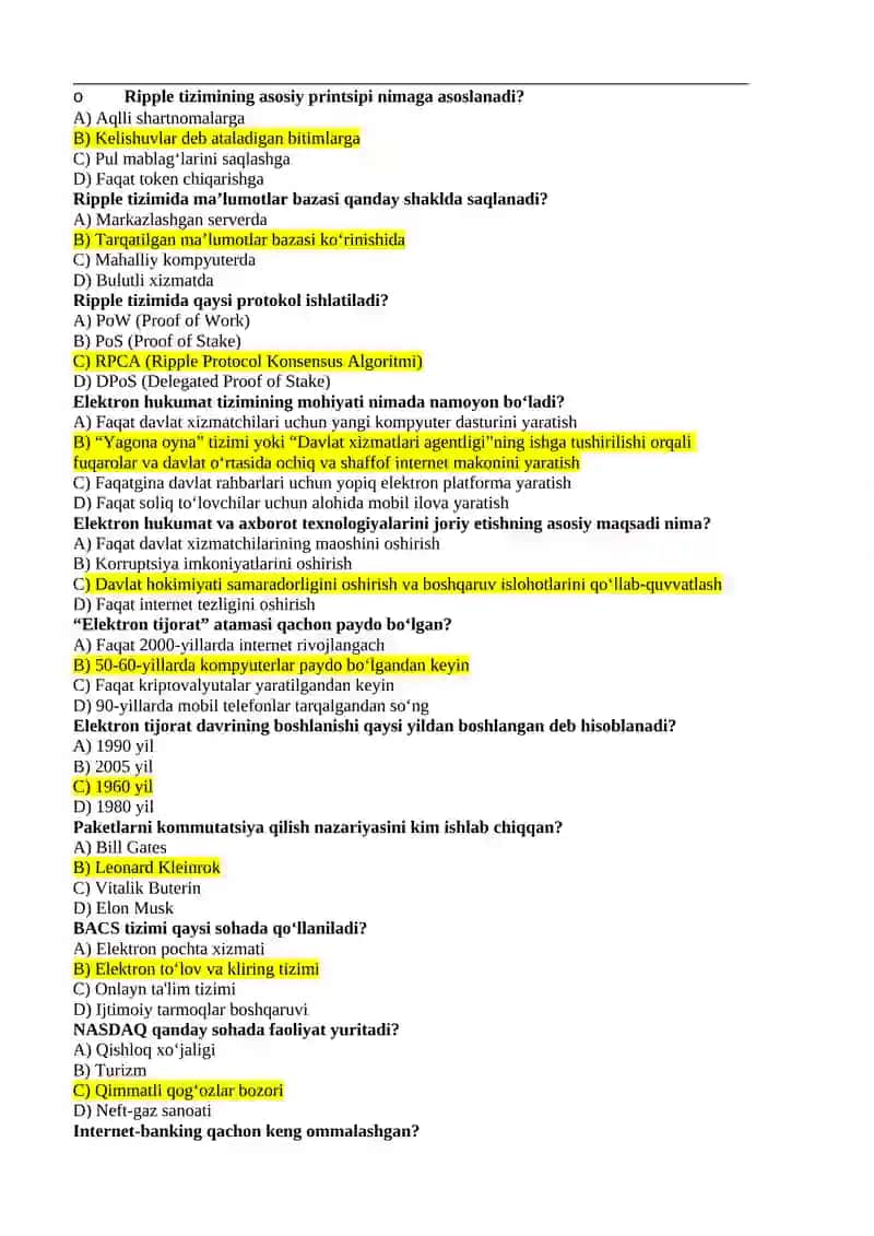 Informatika va raqamli texnologiya fanidan Yakuniy test savollari. 2