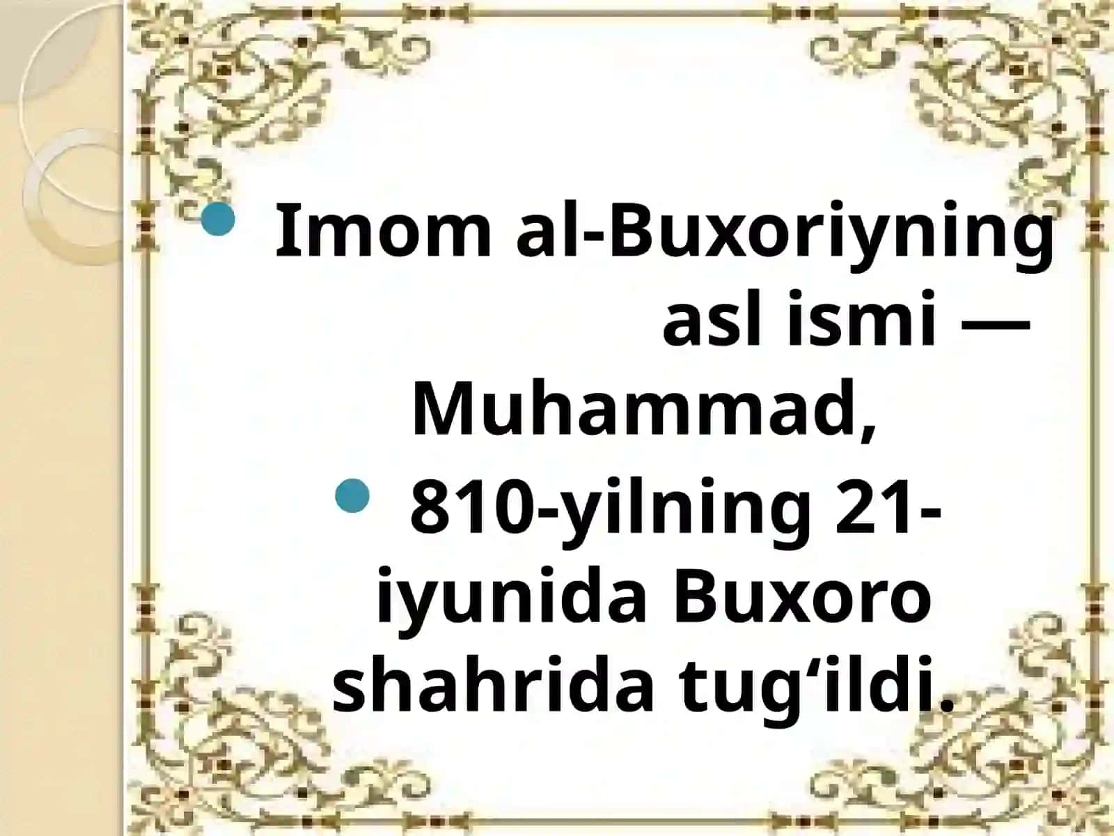 5-sinf Adabiyot fanidan Imom Al-Buxoriy mavzuda dars taqdimot 2