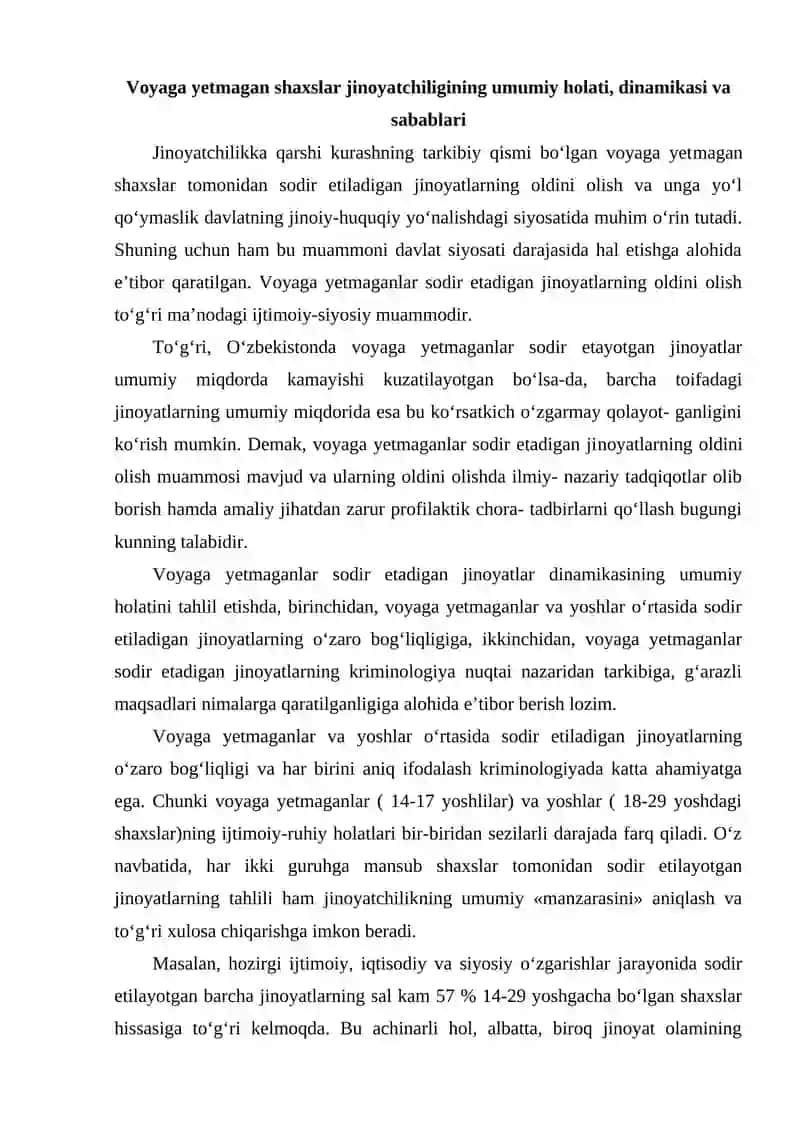 Voyaga etmagan shaxslar jinoyatchiligining umumiy holati 2