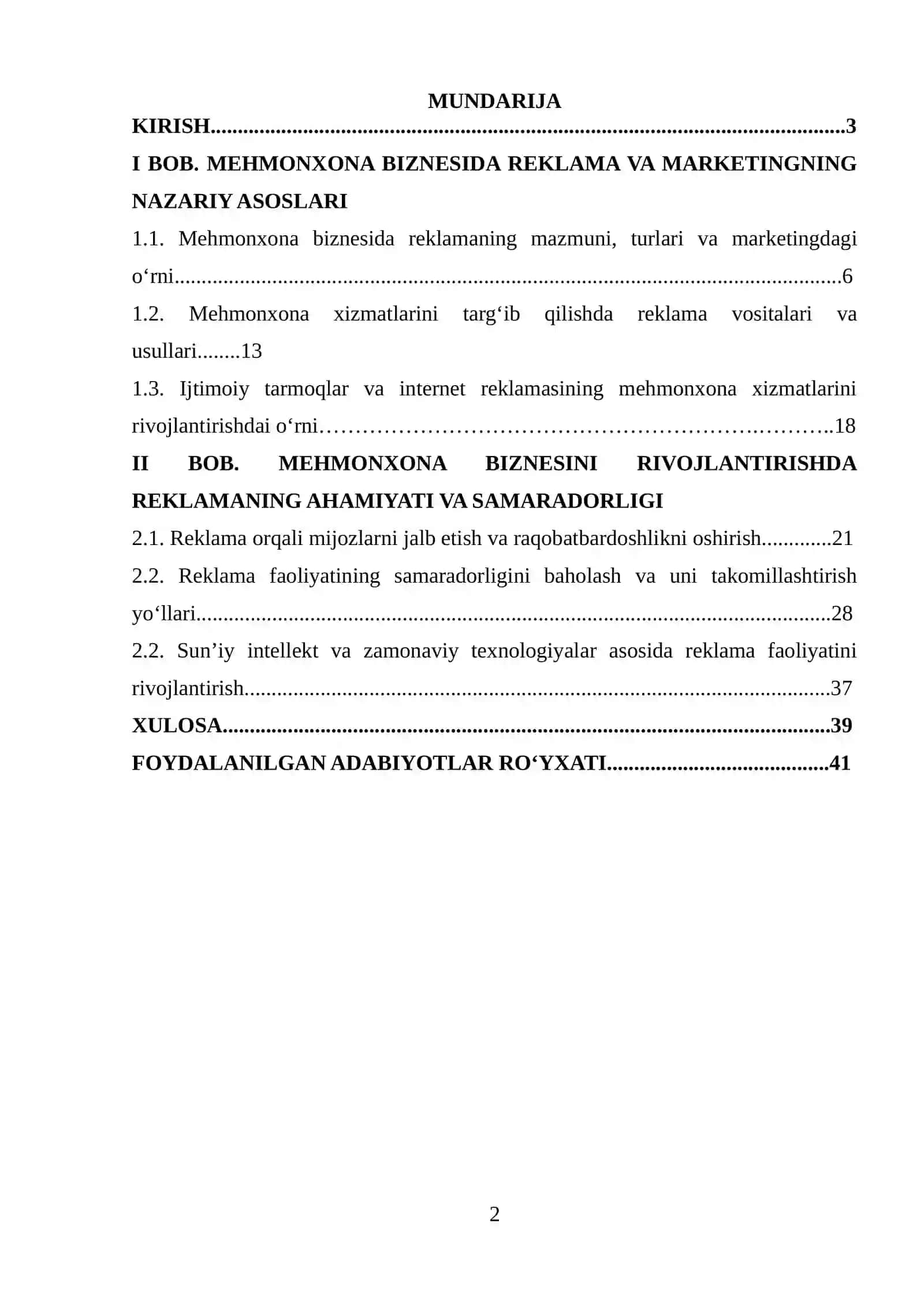 Mehmonxona biznesini rivojlantirishda reklamaning o’rni 2