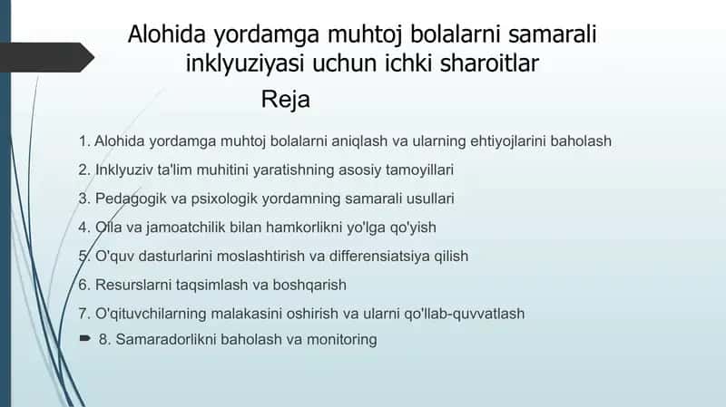 Alohida yordamga muhtoj bolalarni samarali inklyuziyasi uchun ichki sharoitlar 2