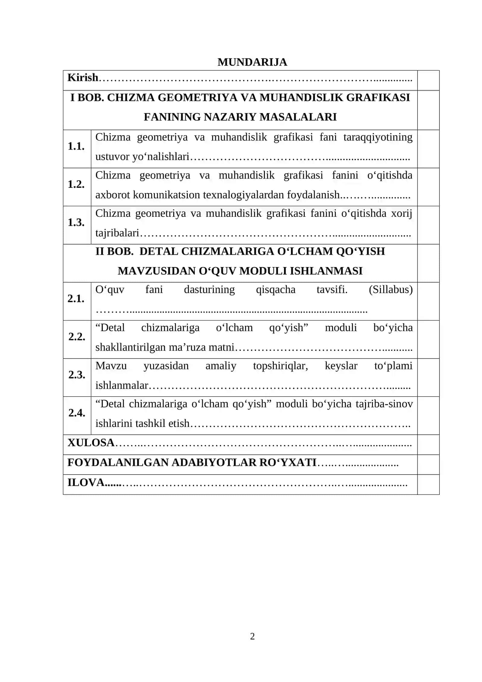 Detal chizmalariga o‘lcham qo‘yish” modulini o‘qitishda axborot kommunikatsion texnologiyalardan foydalanish 2