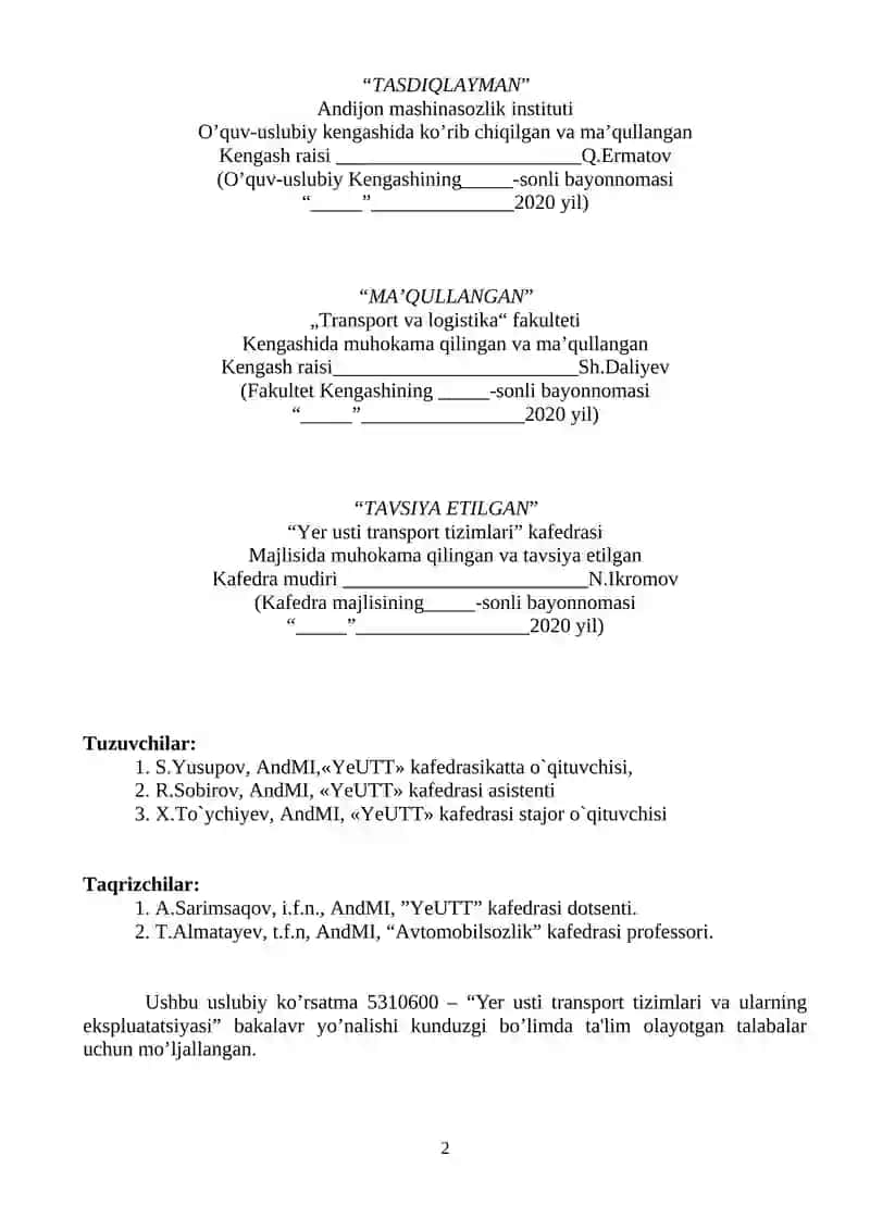 AVTOMOBILLAR KONSTRUKSIYASI 2