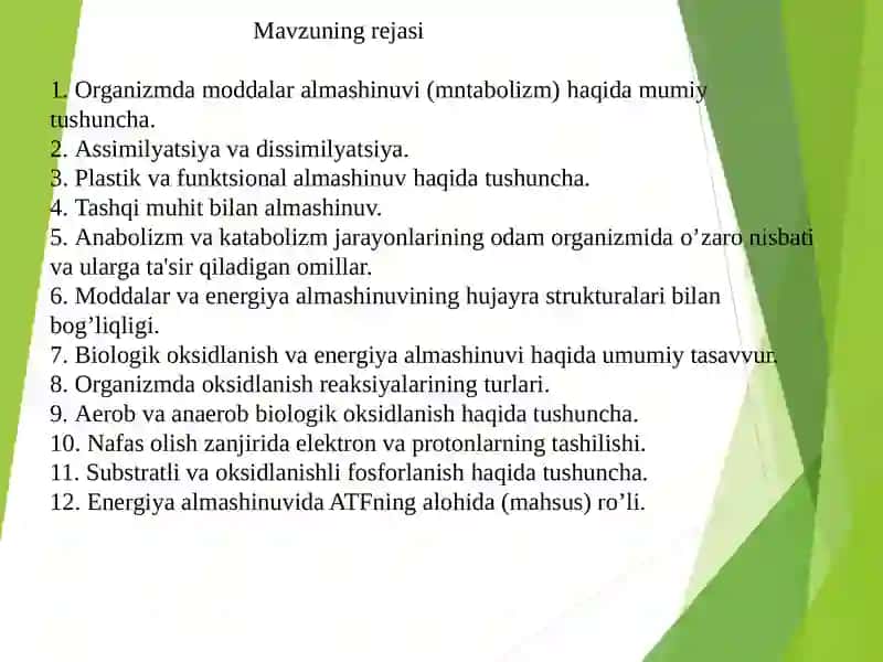 Organizmda moddalar almashinuvi (mətabolizm) 2