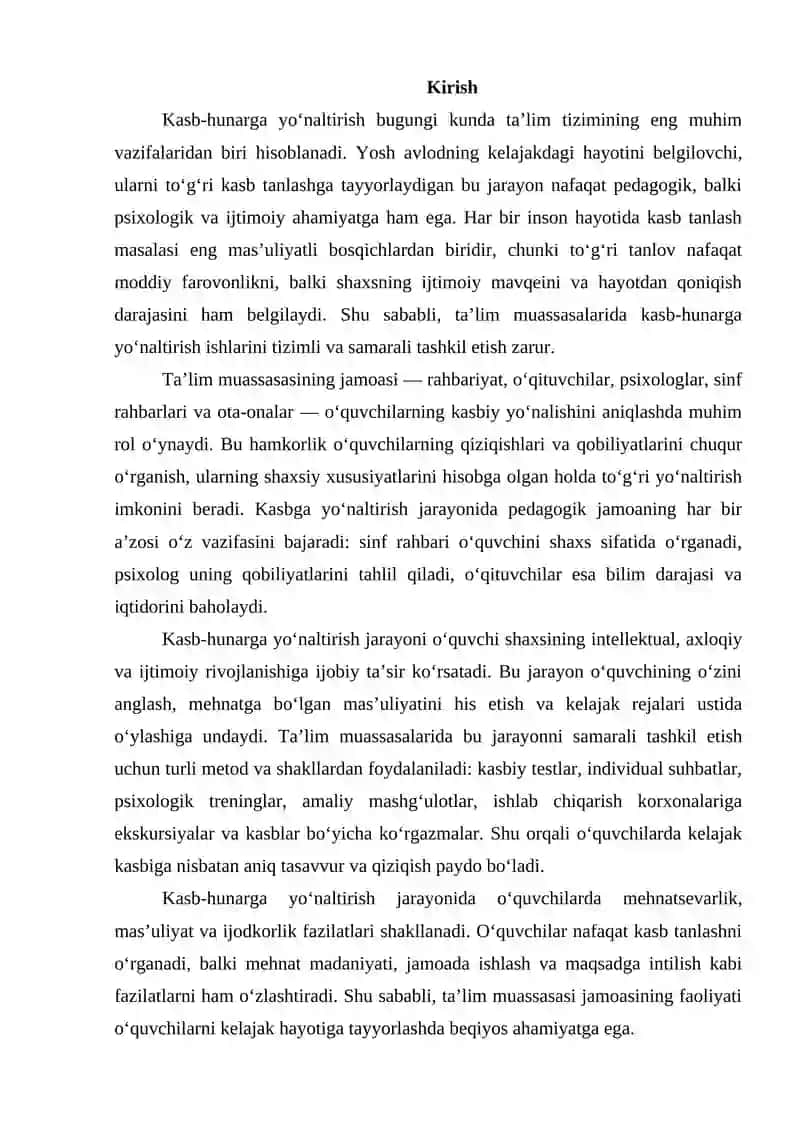 Kasb-hunarga yo‘naltirish bo‘yicha ta’lim muassasasi jamoasining faoliyati 2