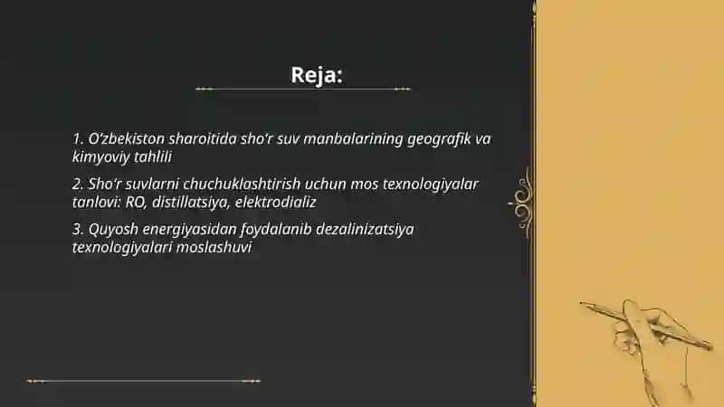 Shoʻr suvlarni chuchuklashtirish gʻoyasini yaratish 2