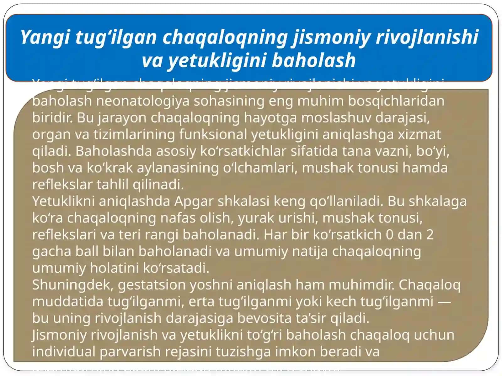 Yangitug'ilganchaqaloqning jismoni yirivojlanishini baholash 2