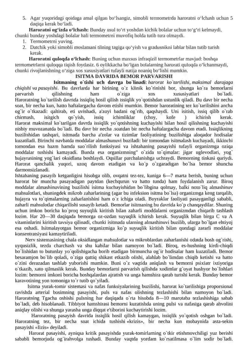 Tana haroratini o`lchash va isitma davrida bemor parvarishi 2