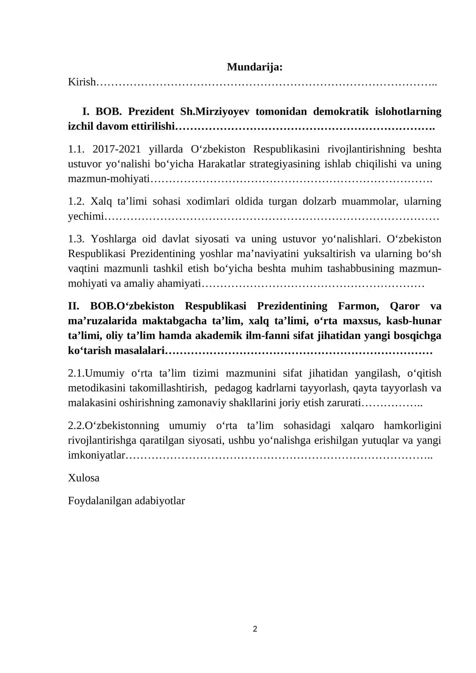 "O‘ZBEKISTON RESPUBLIKASI PREZIDENTI SH.MIRZIYOYEV ASARLARIDA DAVLAT BOSHQARUVI MASASALARI (2017-2021 YILLAR)" 2