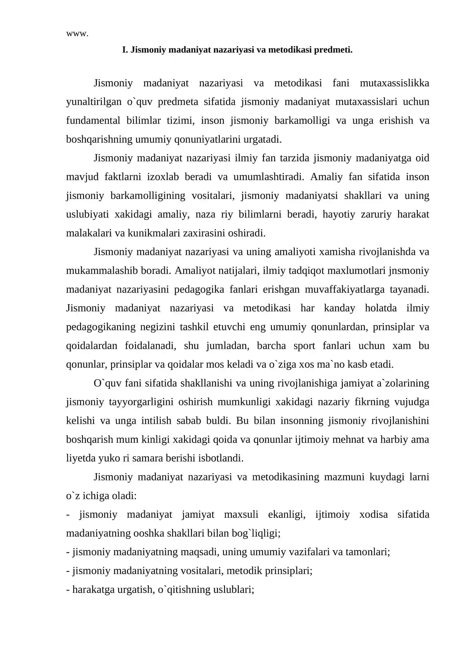 Jismoniy madaniyat nazariyasi va metodikasi faniga kirish 2