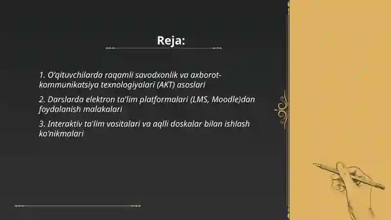 Oʻqituvchilarda Zamonaviy Axborot Texnologiyalari Imkoniyatlaridan Foydalanish Malakalarini Shakllantirish 2