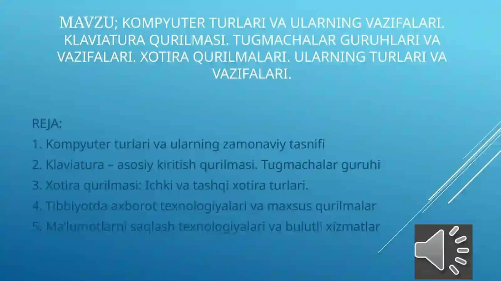 KOMPYUTER TURLARI VA ULARNING VAZIFALARI. KLAVIATURA QURILMASI. TUGMACHALAR GURUHLARI VA VAZIFALARI. XOTIRA QURILMALARI. ULARNING TURLARI VA VAZIFALARI 2