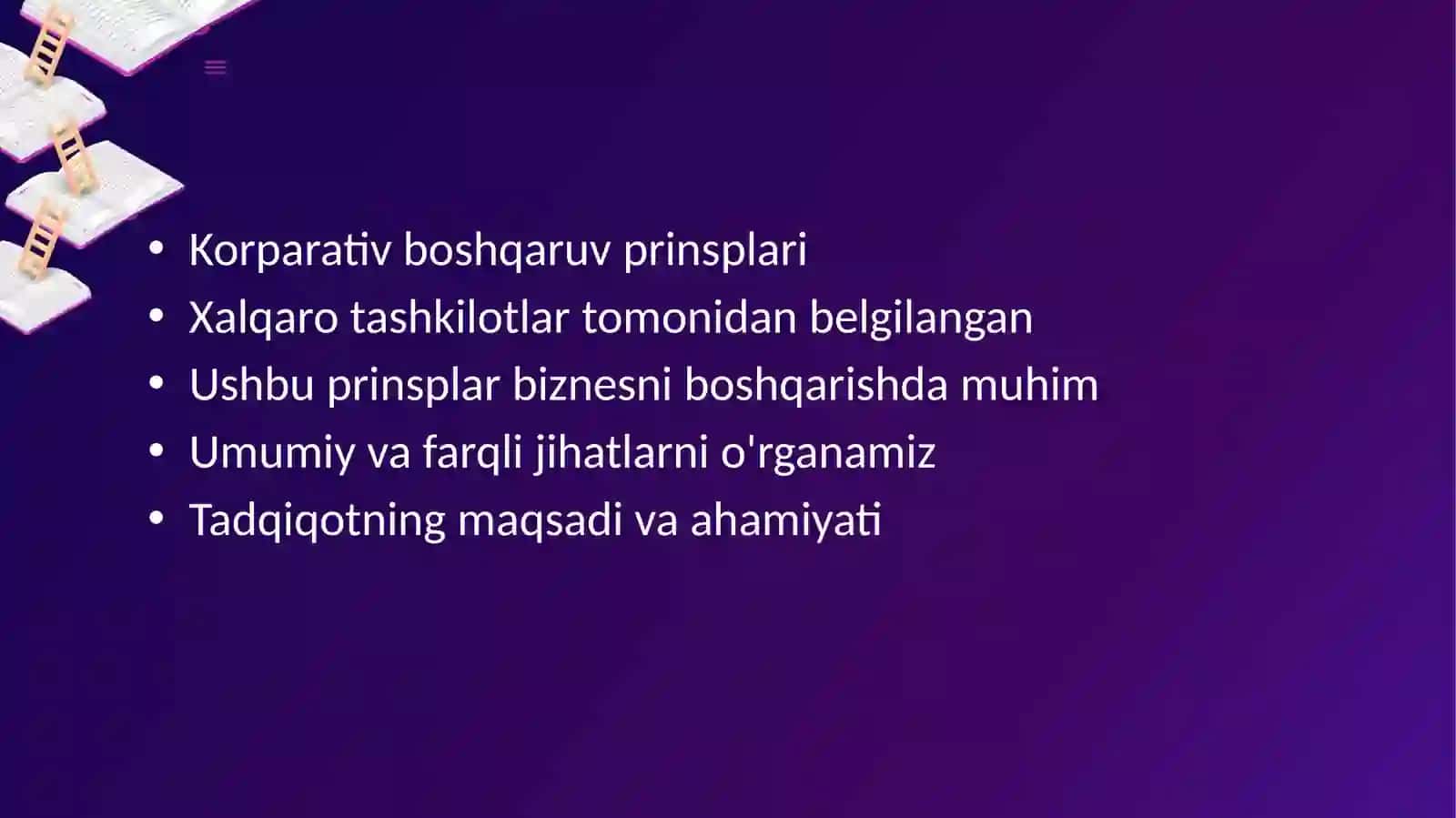 Turli xalqaro tashkilotlar tomonidan keltirilgan korparativ boshqaruv prinsplarining umumiy va farqli jihatlari 2