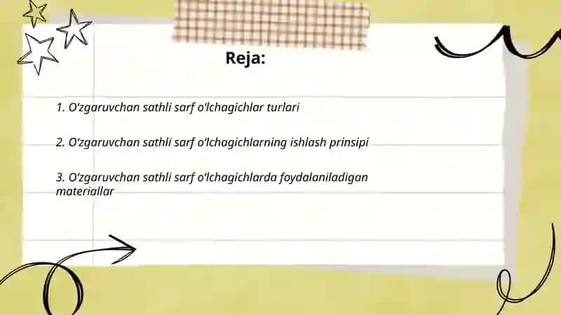 Oʻzgaruvchan sathli sarf oʻlchagichlar 2