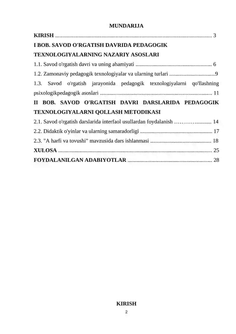 SAVOD O'RGATISH DAVRI DARSLARIDA PEDAGOGIK TEXNOLOGIYALARIDAN FOYDALANISH 2