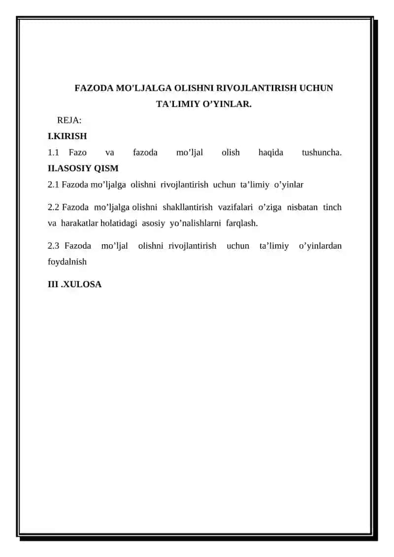 FAZODA MO'LJALGA OLISHNI RIVOJLANTIRISH UCHUN TA'LIMIY O’YINLAR 2