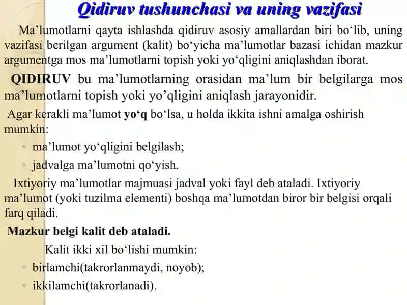 Ma’lumotlarni qidirish usullari, algoritmlari va ularning samaradorligi 2