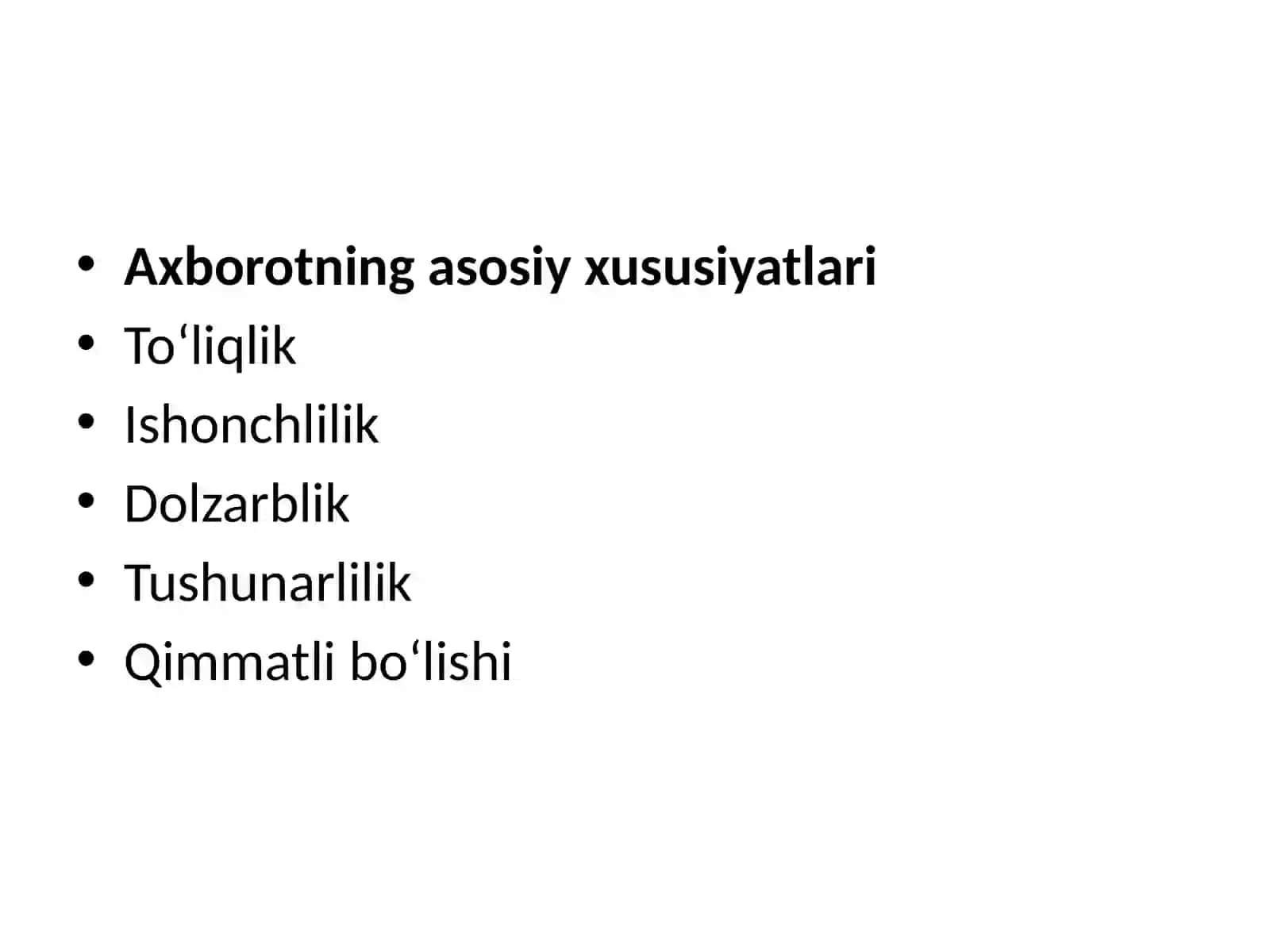 Axborotning asosiy xususiyatlari 2