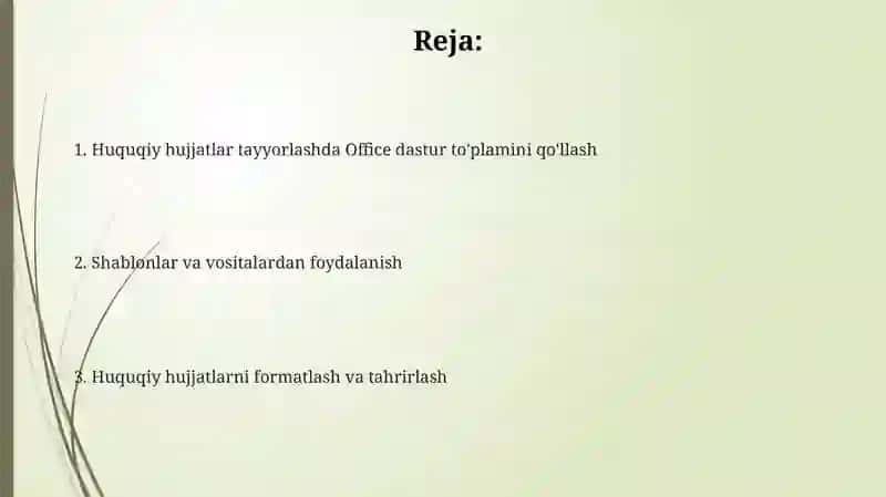 Huquqiy hujjatlarni tayyorlashda Offic paketidan foydalanish 2
