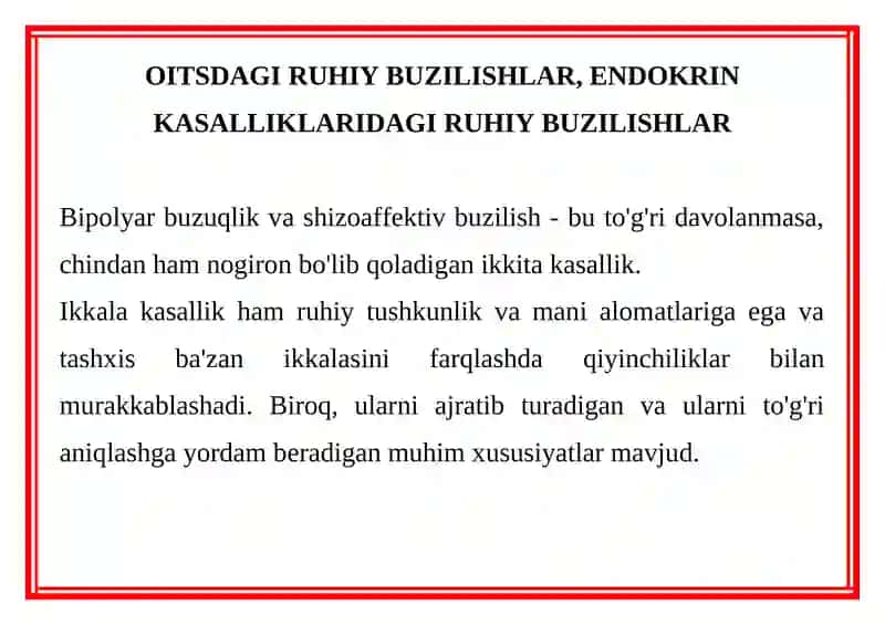 OITSDAGI RUHIY BUZILISHLAR, ENDOKRIN KASALLIKLARIDAGI RUHIY BUZILISHLAR 2