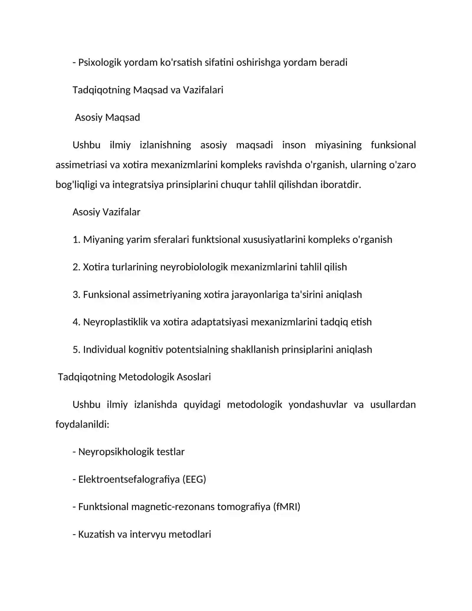 Funksional Assimetriya va Xotira: Kompleks Neyropsikhologik Tadqiqot 2