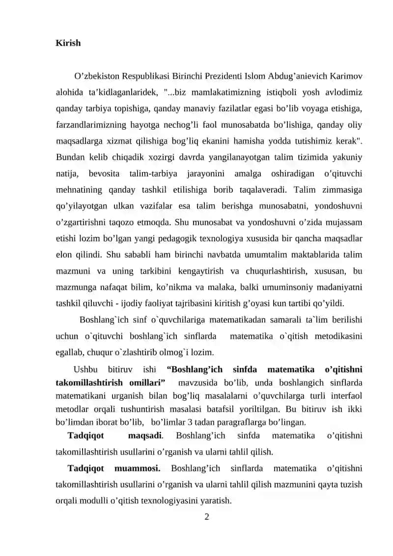 4-SINF MATEMATIKA DARSLARIDA TEST NAZORATI 2