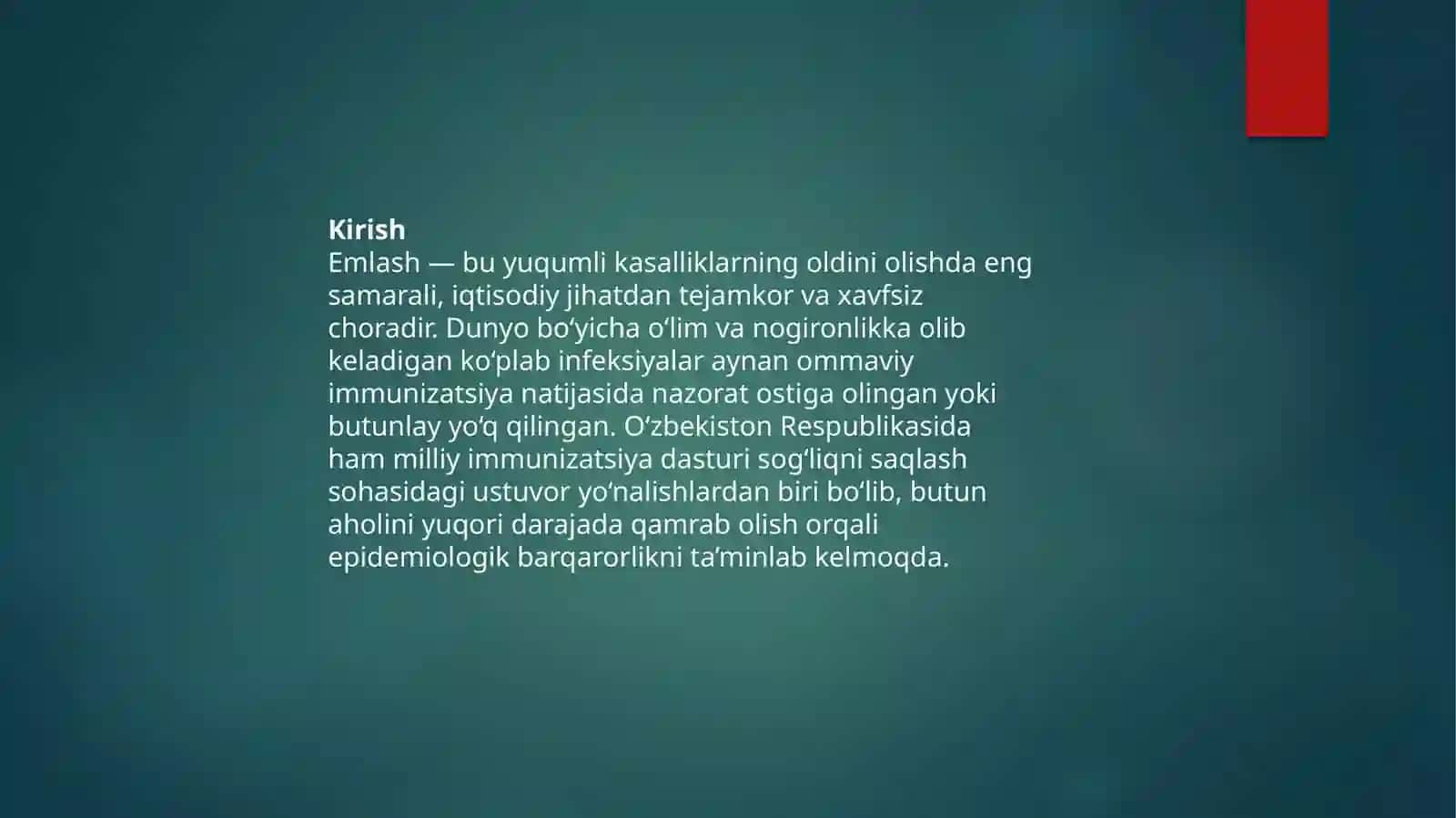 Aholini emlash bilan qamrab olish tendensiyasi va milliy emlash taqvimi 2