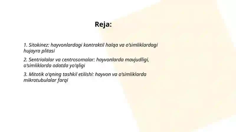 Hayvon va oʻsimlik hujayrasi boʻlinishining farqlari 2