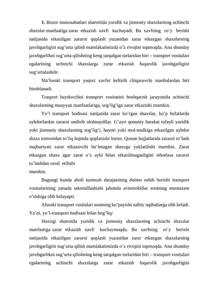 Javobgarlik sug‘urtasining o‘ziga xos xususiyatlari va uni rivojlantirish masalalari 2