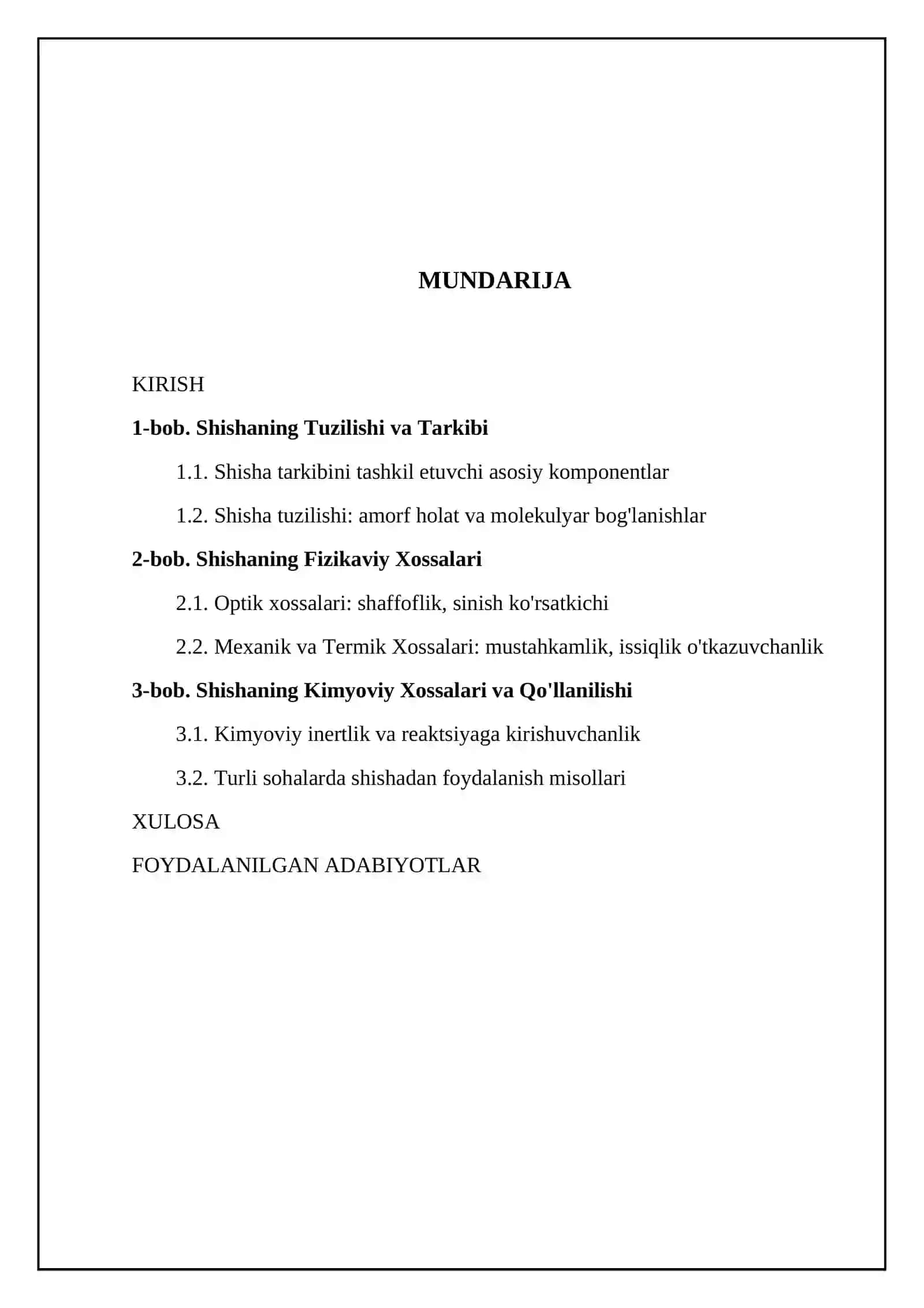 Shishaning tuzilishi, tarkibi, xossalarini o'rganish 2