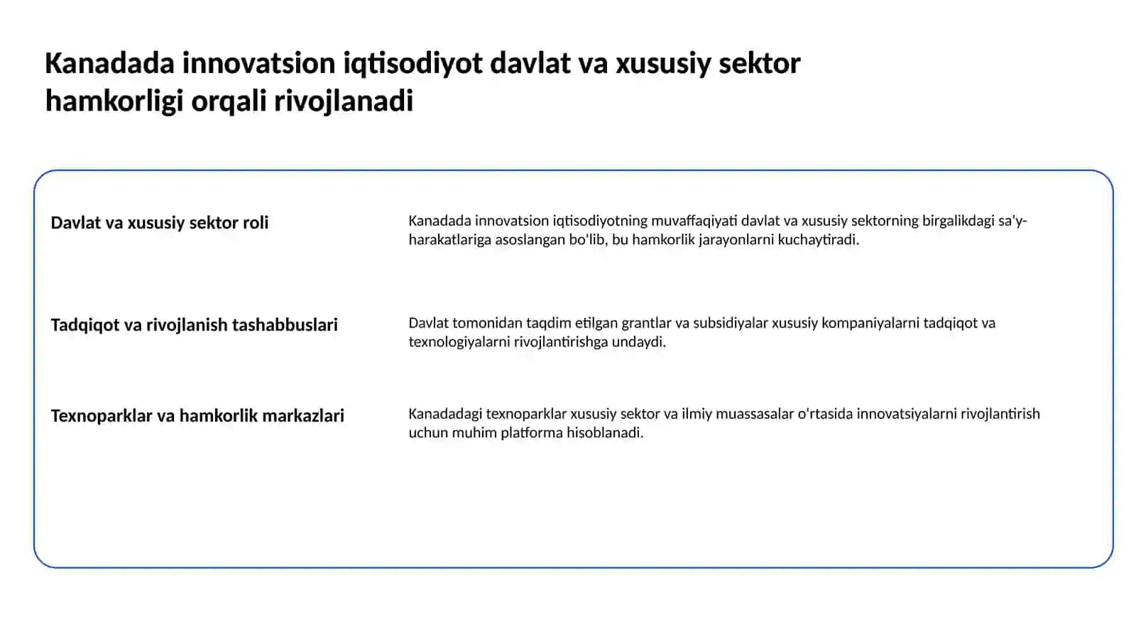 Innovatsion iqtisodiyotni Kanada tajribasida rivojlantirish 2