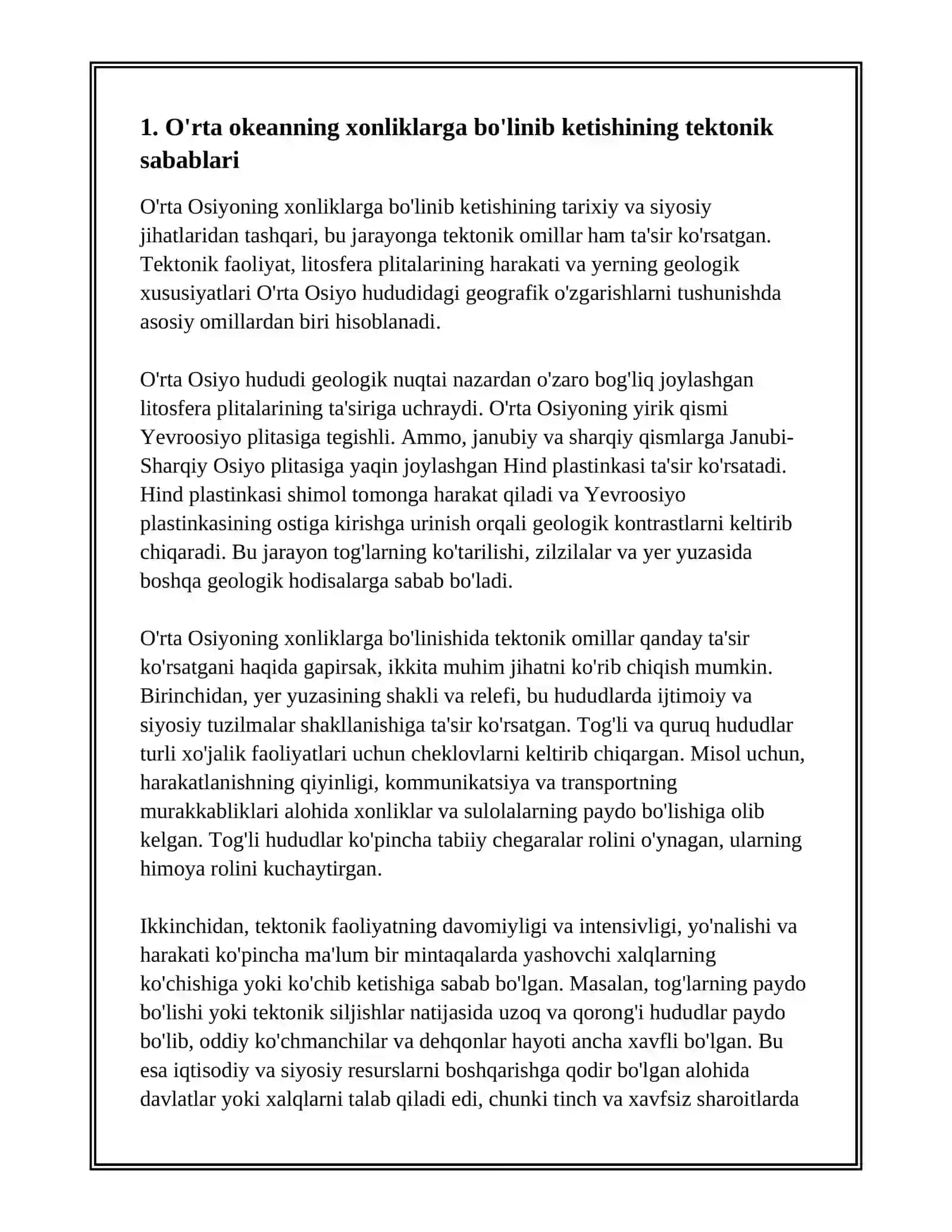 O'RTA OSIYONING XONLIKLARGA BO'LINIB KETISHI, UNING SABAB VA OQIBATLARI 2