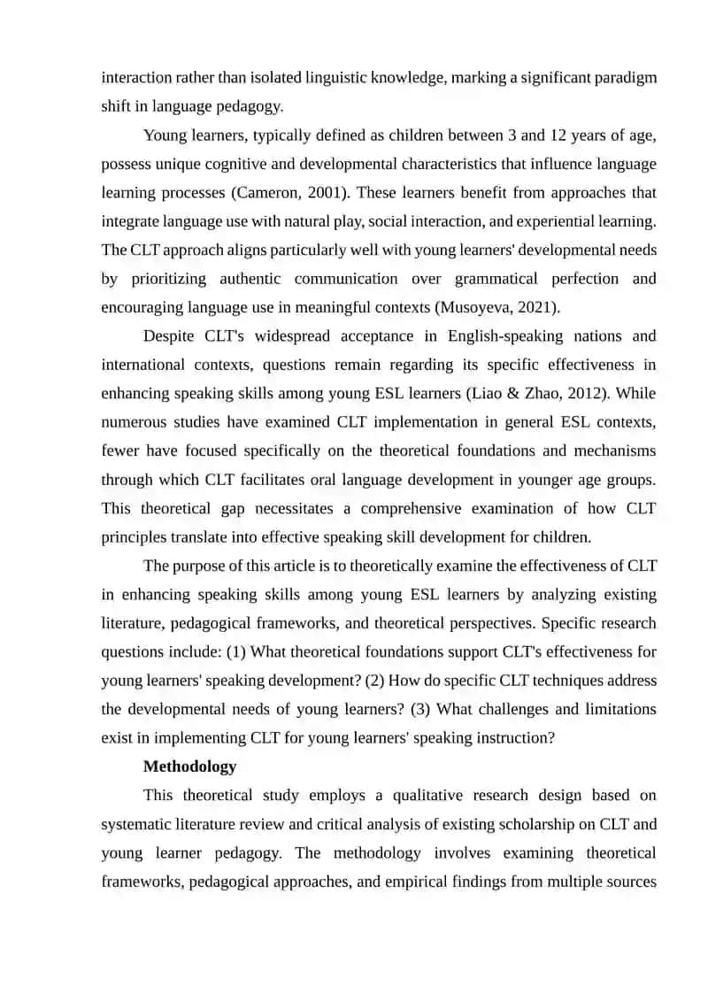 The Effectiveness of the CLT Approach in Enhancing Speaking Skills in Young ESL Learners 2