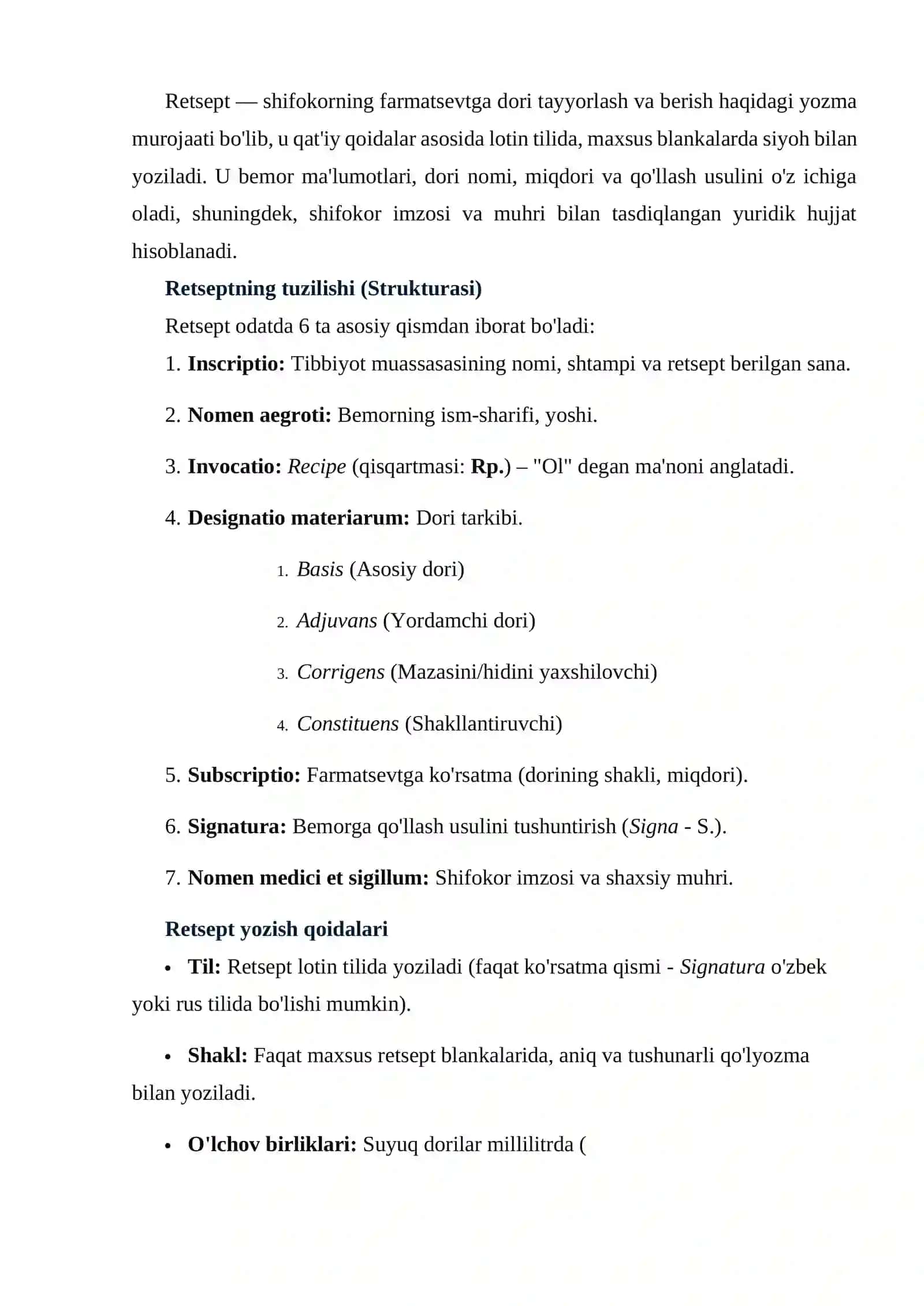 Retsept va uning tuzilishi yozilish qoidalari 2