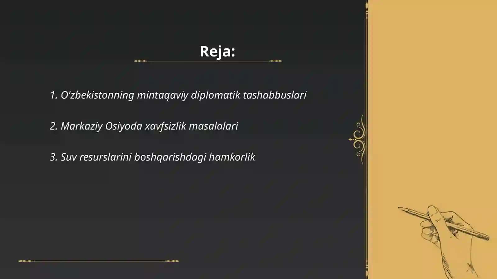 O'zbekistonning Markaziy Osiyoda tinchlik va barqarorligi 2