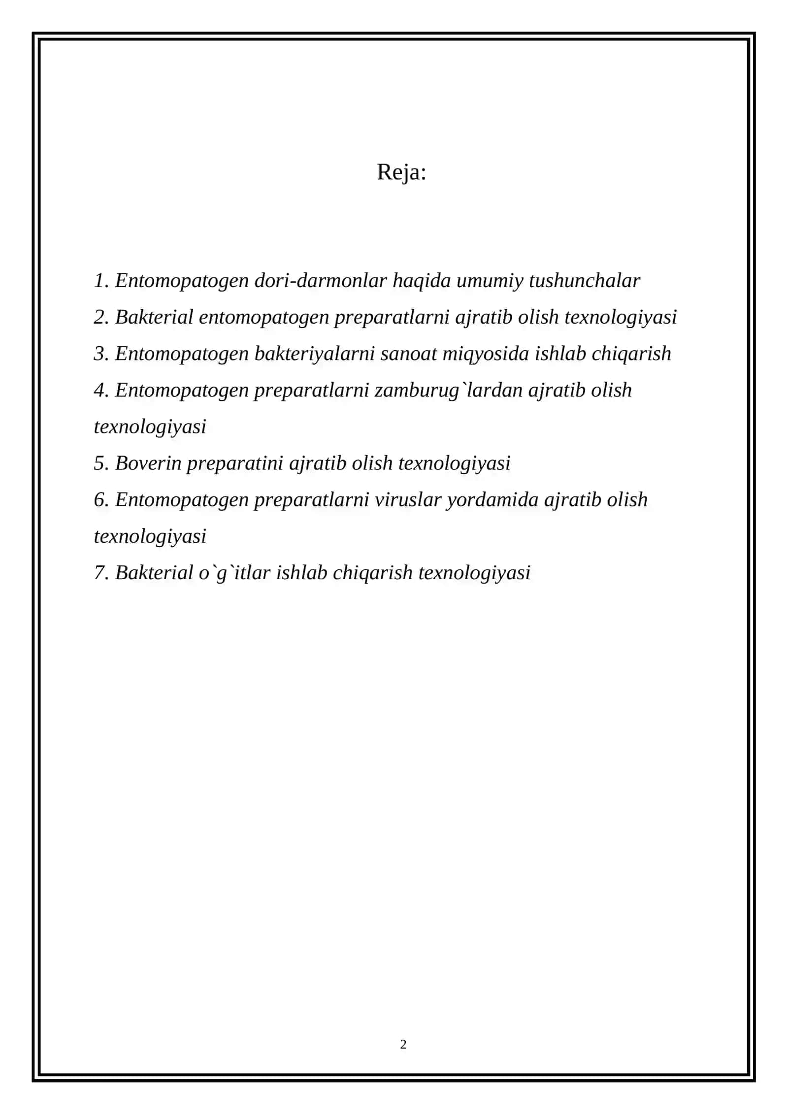 QISHLOQ XO`JALIGI UCHUN BAKTERIAL DORI-DARMONLARNI AJRATIB OLISH TEXNOLOGIYASI 2