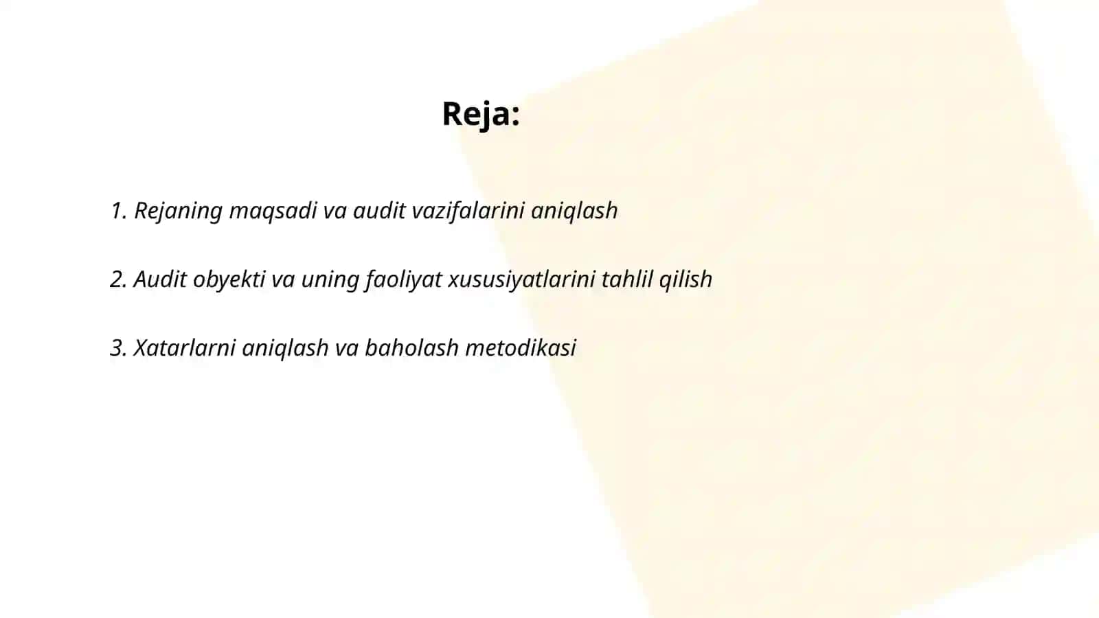 Auditning umumiy rejasini tayyorlash xususiyatlari 2