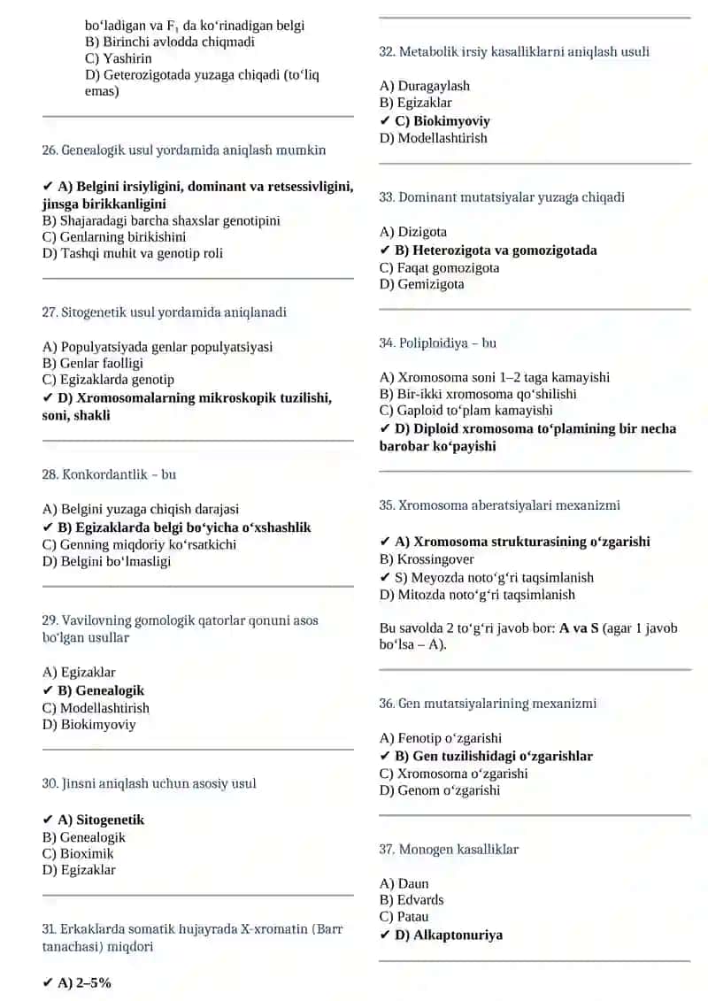 Tibbiy biologiya 1kurs 1semestr 2026 javoblari 2